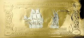 Antigua & Barbuda P.CS5c 100 Dollars Gold/Silber-Banknote "Captain Kidd and the Adventure Galley" 