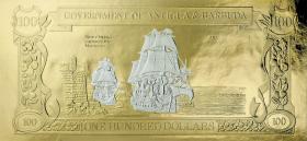 Antigua & Barbuda P.CS5ab 100 Dollars Gold/Silber-Banknote "Sir Henry Morgan captures the Marquesa" 