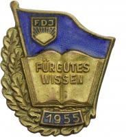 B.2364c FDJ Abzeichen für gutes Wissen 1955 - Gold 