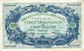 Belgien / Belgium P.109 500 Francs = 100 Belgas 1942 (3+) 