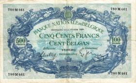 Belgien / Belgium P.109 500 Francs = 100 Belgas 1939 (3) 