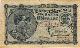 Belgien / Belgium P.092 1 Franc 1922 (3) 