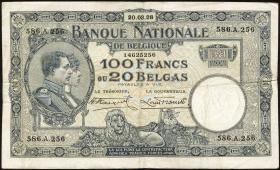 Belgien / Belgium P.102 100 Francs = 20 Belgas 1927-1932 (3) 