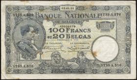 Belgien / Belgium P.102 100 Francs = 20 Belgas 1927-1932 (4) 