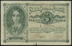 Belgien / Belgium P.088 5 Francs 1915 (3-) 