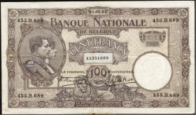Belgien / Belgium P.095 100 Francs 1.3.1923 (3+) 