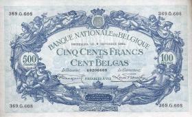Belgien / Belgium P.103a 500 Francs = 100 Belgas 1934 (2+) 