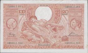 Belgien / Belgium P.113 100 Francs = 20 Belgas 1943 (2+) 