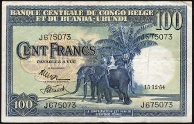 Belgisch-Kongo / Belgian Congo P.25b 100 Francs 1954 (3) 