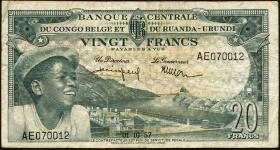 Belgisch-Kongo / Belgian Congo P.31 20 Francs 1957 (3) 