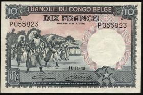 Belgisch-Kongo / Belgian Congo P.14E 10 Francs 11.11.1948 (2+) 