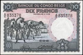 Belgisch-Kongo / Belgian Congo P.14E 10 Francs 1949 (2+) 
