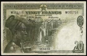 Belgisch-Kongo / Belgian Congo P.26 20 Francs 1954 (3) 