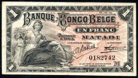 Belgisch-Kongo / Belgian Congo P.03B 1 Franc 1914 Matadi (3+) 