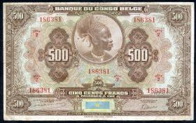 Belgisch-Kongo / Belgian Congo P.18Aa 500 Francs 1941 (3-) 