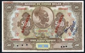 Belgisch-Kongo / Belgian Congo P.18Aas 500 Francs (1941) Specimen (1-) 