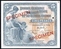 Belgisch-Kongo / Belgian Congo P.21s 5 Francs 1958 Specimen (1) 