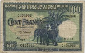 Belgisch-Kongo / Belgian Congo P.25a 100 Francs 31.07.1952 (3) 