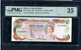 Belize P.49b 20 Dollars 1987 (3) 