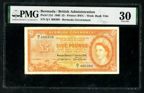 Bermuda P.21d 5 Pounds 1966 Q/1 (3) 