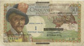 St. Pierre & Miquelon P.30b 1 NF auf 50 Francs (1960) (4) 