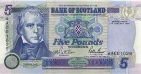 Schottland / Scotland P.119a 5 Pounds 1995 AA low number (1) 