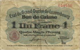 Luxemburg / Luxembourg P.21 1 Franc = 80 Pfennig 1914 (4) 