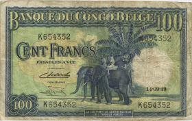 Belgisch-Kongo / Belgian Congo P.17d 100 Francs 14.9.1949 (3-) 