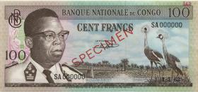 Kongo / Congo P.006s 100 Francs 1.3.1962 Specimen (1/1-) 
