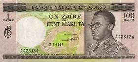 Kongo / Congo P.012a 1 Zaire = 100 Makuta 1967 (2) 