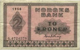 Norwegen / Norway P.16b 2 Kronen 1950 (3) 