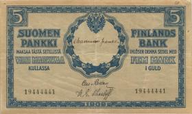 Finnland / Finland P.020 5 Markkaa 1909 (1918) (3+) 