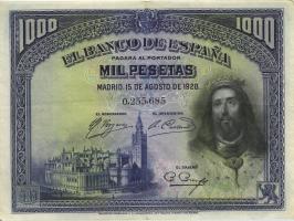 Spanien / Spain P.078 1000 Pesetas 1928 (3+) 