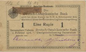 R.931c: Deutsch-Ostafrika 1 Rupie 1915 mit Überdruck X (1/1-) 4-stellig 