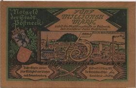 Pößneck GR.450 5 Millionen Mark 1922 Ledergeld (1) 