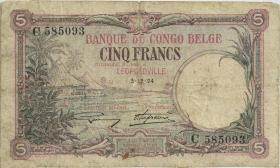 Belgisch-Kongo / Belgian Congo P.08b 5 Francs 03.12.1924 Leopoldville (5) 