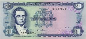 Jamaika / Jamaica P.071d 10 Dollars 1991 (1) 