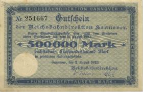 PS1254b Reichsbahn Hannover 500.000 Mark 1923 (3) "mit Kenn-Nummer" 