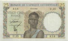 Franz. Westafrika / French West Africa P.38 25 Francs 17.8.1943 (2+) 
