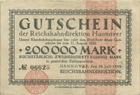 PS1252 Reichsbahn Hannover 200.000 Mark 1923 (3+) 