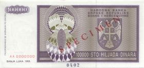 Bosnien & Herzegowina / Bosnia P.141s 100.000 Dinara 1992 Specimen (1) 