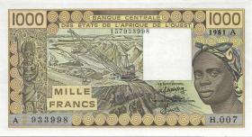 West-Afr.Staaten/West African States P.107Ac 1000 Francs 1981 (1) 