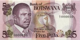 Botswana P.08b 5 Pula (1982) C/7 000010 (1) 
