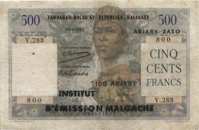 Madagaskar P.53 500 Francs = 100 Ariary (1961) (3-) 