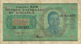 Katanga P.06a 20 Francs 1960 (3-) 