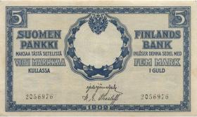 Finnland / Finland P.020 5 Markkaa 1909 (1918) (2-) 
