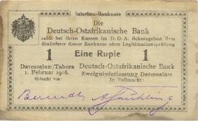 R.928t: Deutsch-Ostafrika 1 Rupie 1916 Z2 Wasserzeichen Herzstück (1-) "GLADBACH 2A" 