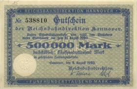 PS1254b Reichsbahn Hannover 500.000 Mark 1923 (1) "mit Kenn-Nummer" 