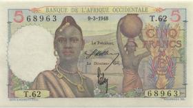 Franz. Westafrika / French West Africa P.36 5 Francs 9.3.1948 (2+) 