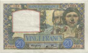 Frankreich / France P.092b 20 Francs 1941 (3+) 